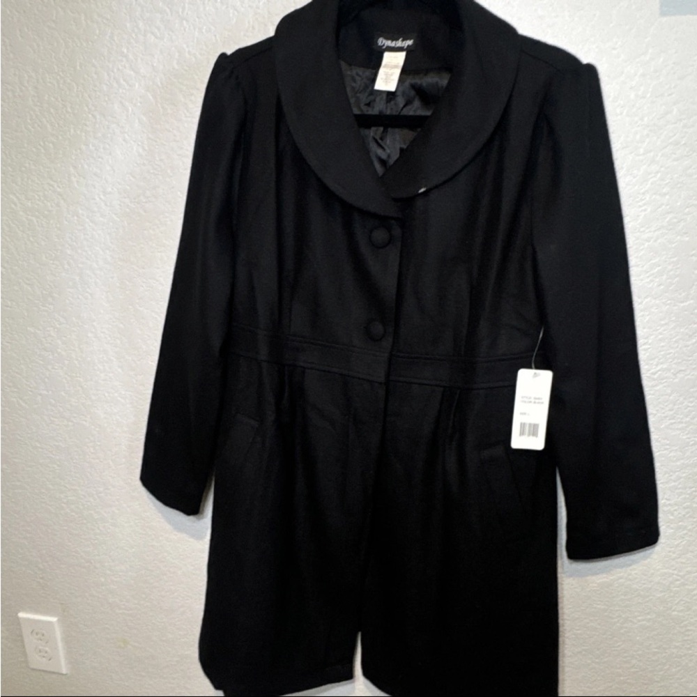 Dynashape Women's Black Mid-Length Overcoat Collared
Lined Pockets Button L